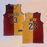 Maglia Cleveland Cavaliers Los Angeles Lakers LeBron James NO 23 Split Rosso Giallo