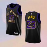 Maglia Los Angeles Lakers LeBron James NO 23 Citta 2023-24 Nero