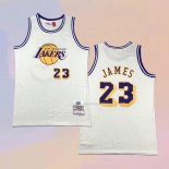 Maglia Los Angeles Lakers LeBron James NO 23 Mitchell & Ness Chainstitch Crema