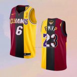 Maglia Los Angeles Lakers LeBron James 2020 Fmvp Heat Cavaliers Split Dual Number Rosso Or